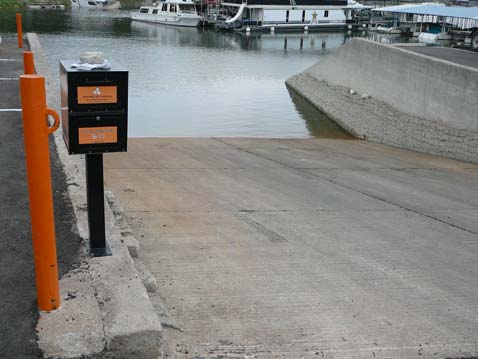 Briarcliff Marina's boat ramp and courtesy docks are in a large, secluded cove