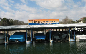 All covered wet slips at Briarcliff Marina are situated in a protected cove on Lake Travis
