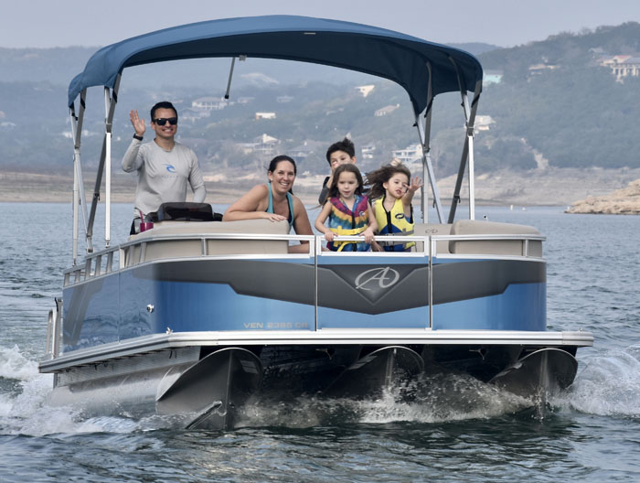 Ski Pontoon typical of the fine late-model boats for rent at Briarcliff Marina Boat Rentals
